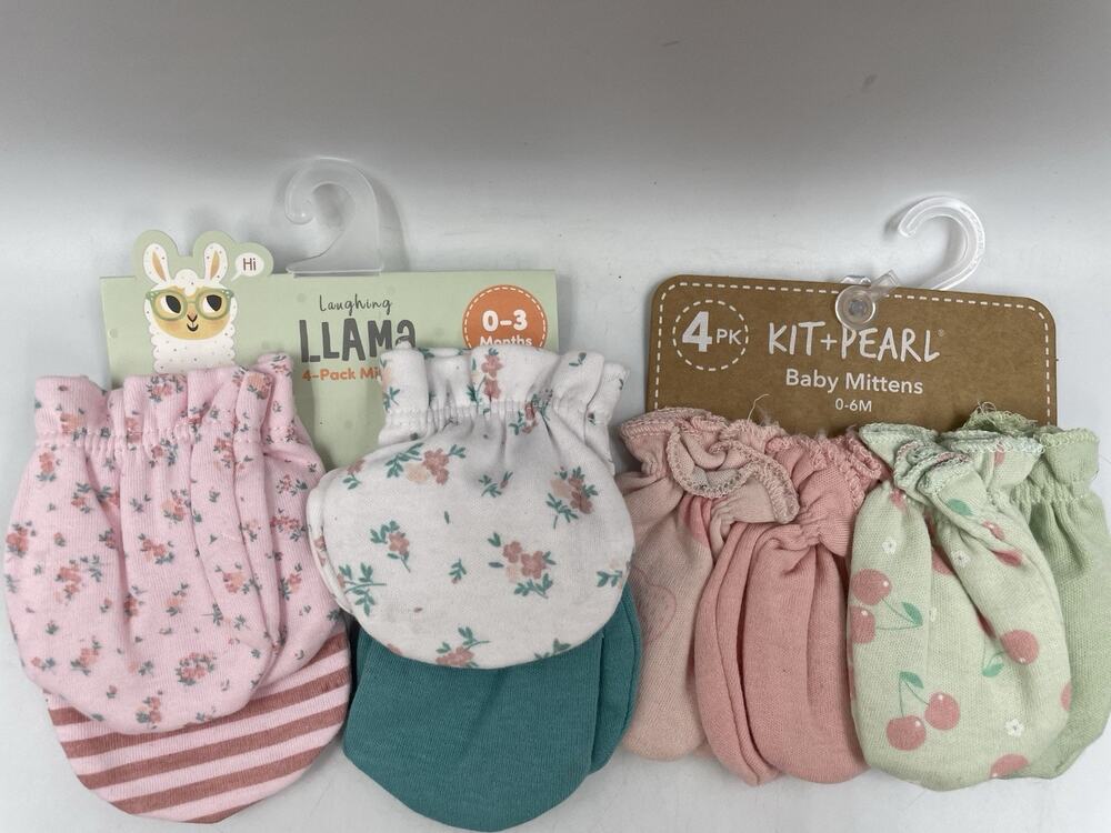 Baby Anti-scratch Cotton Mittens Size 0-3 & 0-6 Months Set Of 2 NEW!